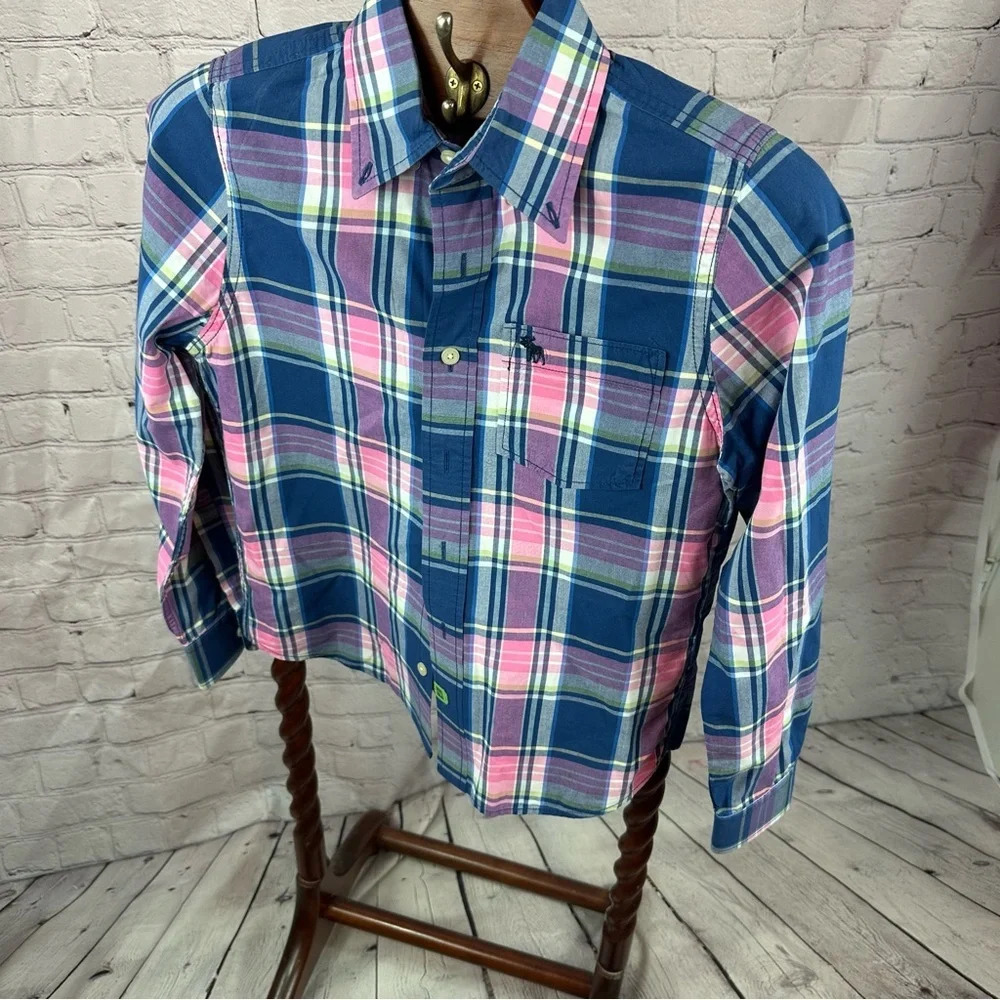 boys abercrombie kids muscle Shirt size large plaid long sleeve preppy